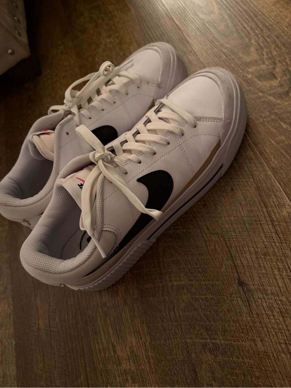 Nike White Low-Top Sneakers with Black Swoosh and Tan Accent - Women’s Size 11